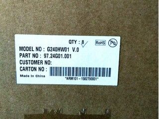 RGB 24 بوصة 300cd / m2 91PPI TFT لوحة LCD G240HW01 V0 89/89/89/89 (النوع.)